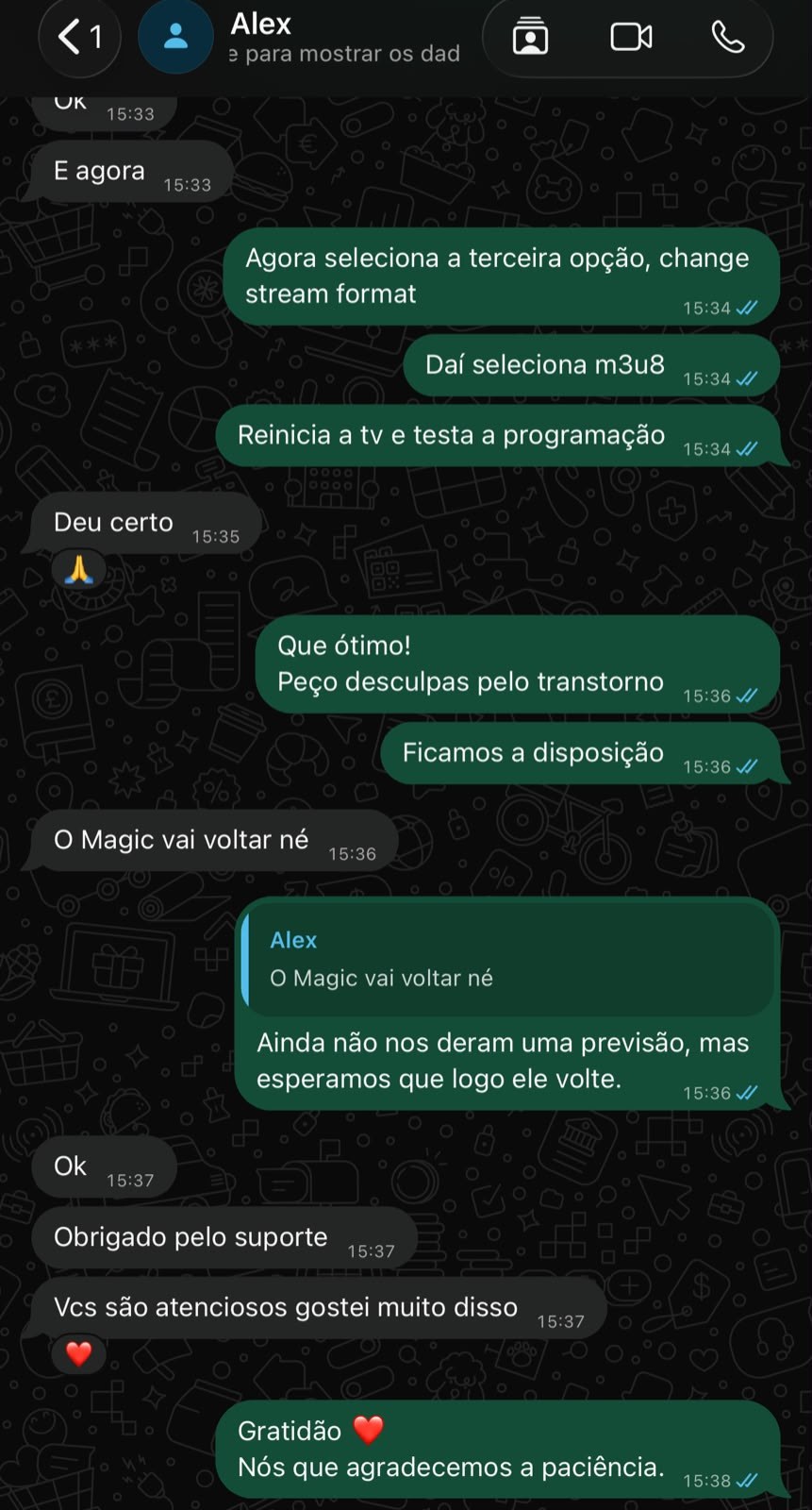 Print da conversa no WhatsApp com Alex